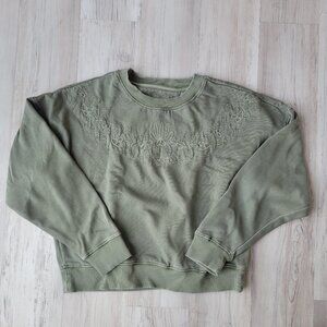 American Eagle Cropped Crewneck Embroidered Burnout Green Sweatshirt size medium